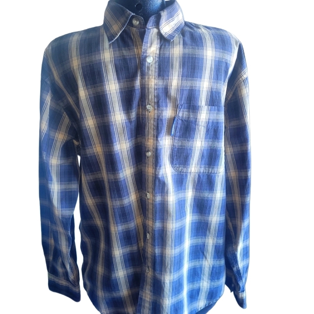 Columbia Sportswear Blue and Tan Mens Button Up Shirt Size M